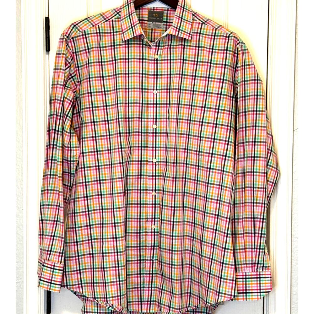 Thomas Dean Men's Plaid Button Down Shirt XXL Multicolor Shirtmaker